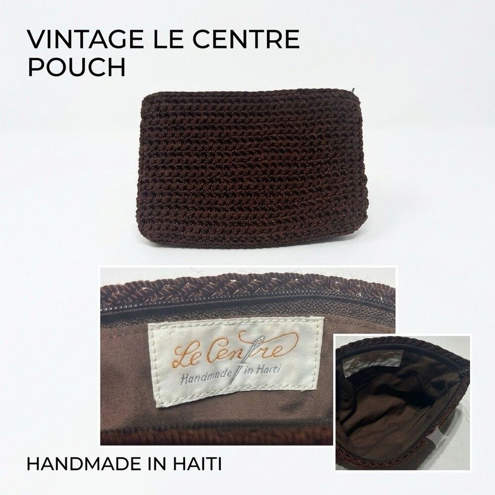 Le Centre Handmade in Haiti Brown Crochet Zippered Pouch Clutch 7" x 4"